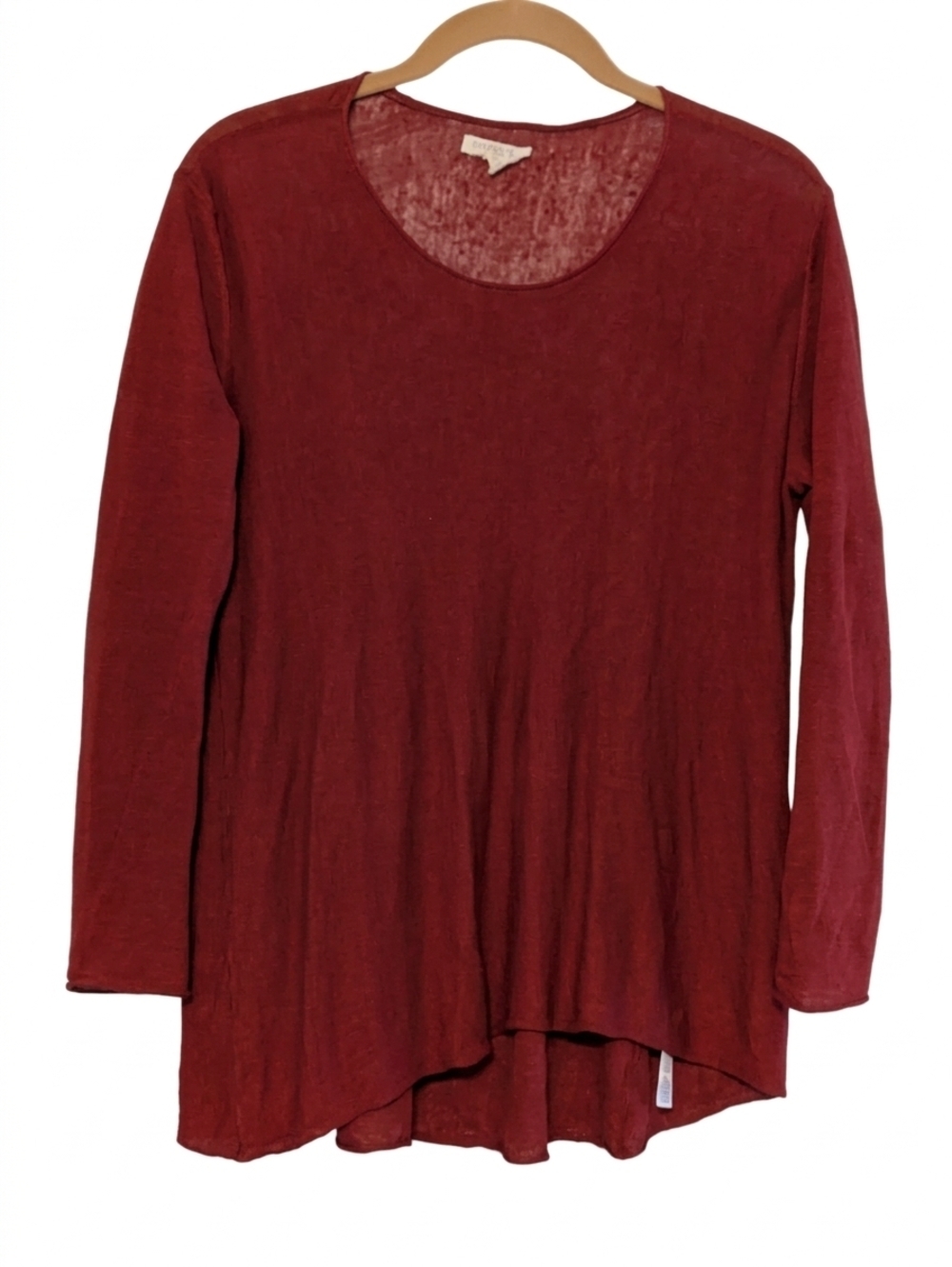 Eileen Fisher Petite S Organic Linen Knit Tunic Top Brick Red Coastal Luxury